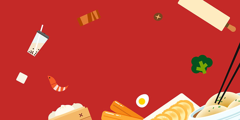 Various foods and drinks on red background